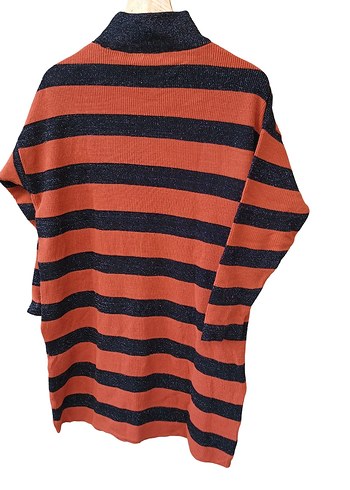 Kadın Kiremit Çizgili Triko Tunik/ Kazak - Görsel 2