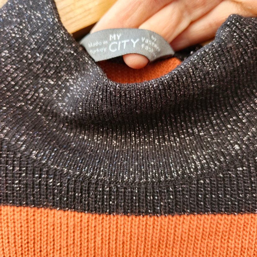 Kadın Kiremit Çizgili Triko Tunik/ Kazak - Görsel 3