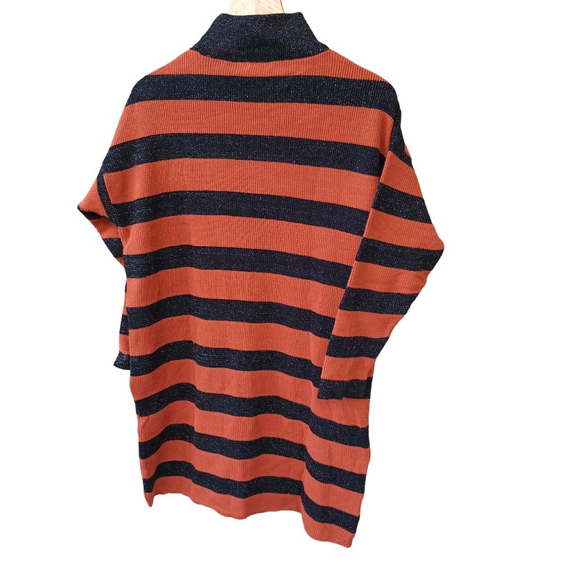 Kadın Kiremit Çizgili Triko Tunik/ Kazak - Görsel 2