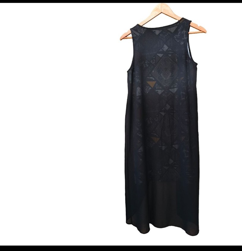 Siyah Bohem V-Yaka Kolsuz Elbise - Görsel 3