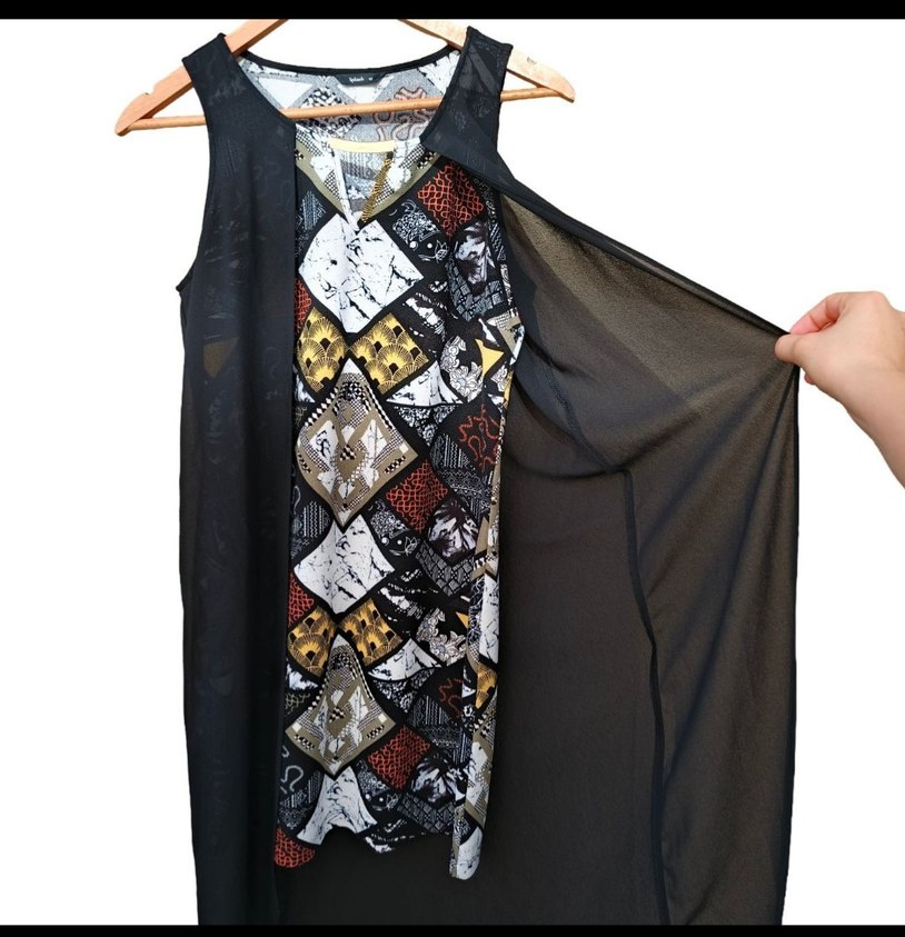 Siyah Bohem V-Yaka Kolsuz Elbise - Görsel 2