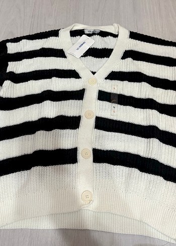 Lc waikiki Çizgili Beyaz Siyah Triko Hırka - Görsel 2