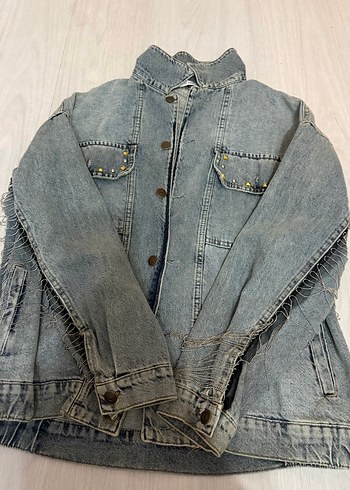 Düğmeli Gri Kadın Denim Ceket - Görsel 2