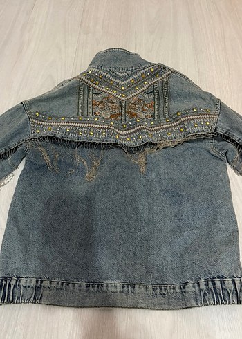 Düğmeli Gri Kadın Denim Ceket - Görsel 3