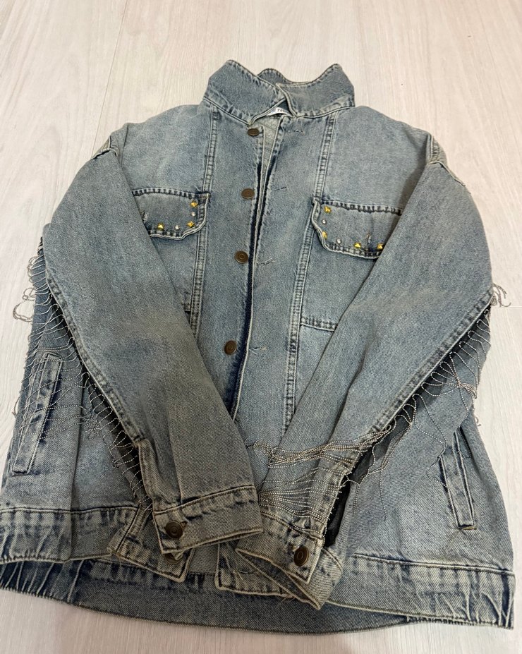 Düğmeli Gri Kadın Denim Ceket - Görsel 2