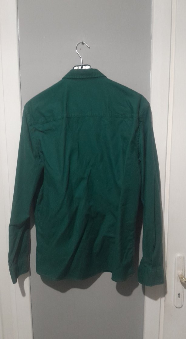 zara Düğmeli Yeşil Erkek Keten Gömlek - Görsel 3