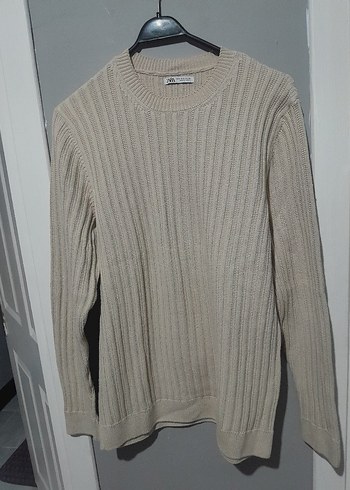 erkek Bej Triko Bisiklet Yaka Kazak - Görsel 2