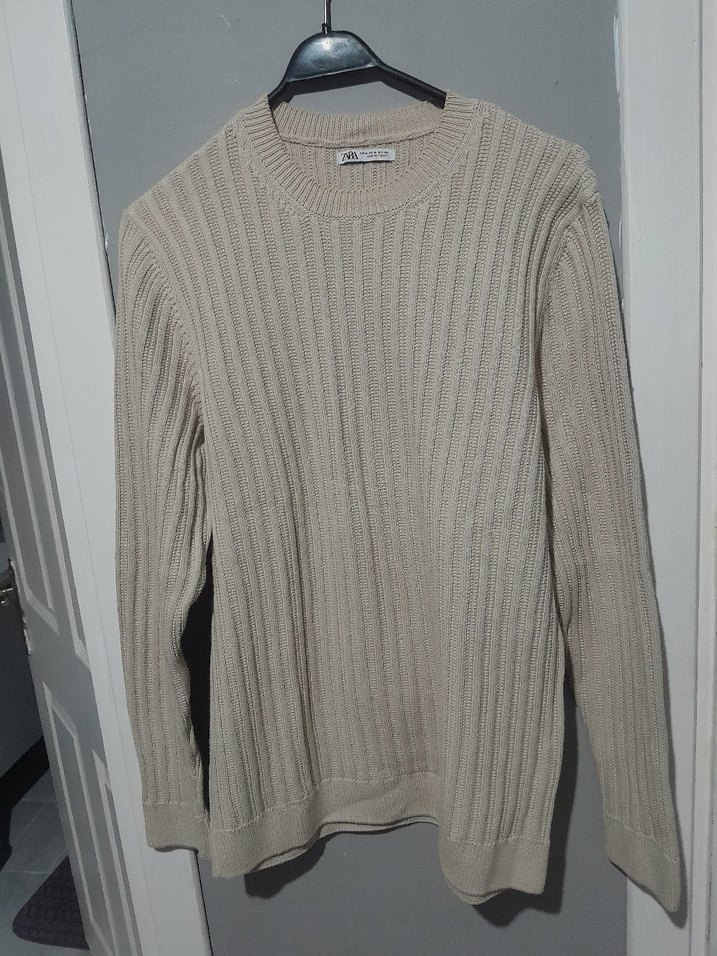 erkek Bej Triko Bisiklet Yaka Kazak - Görsel 2