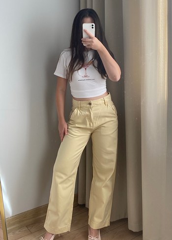 Kadın Butter yellow Midi Boyfriend Pantolon