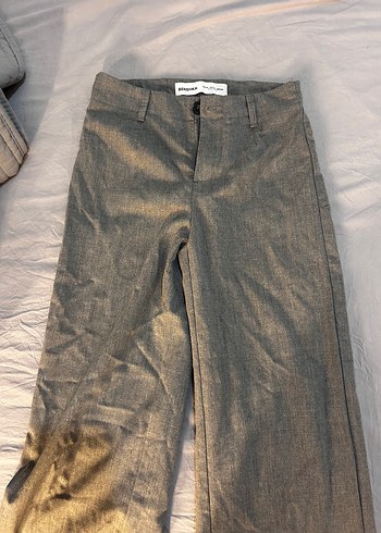 Bershka Gri Yuksek Bel Duz Paca Pantolon