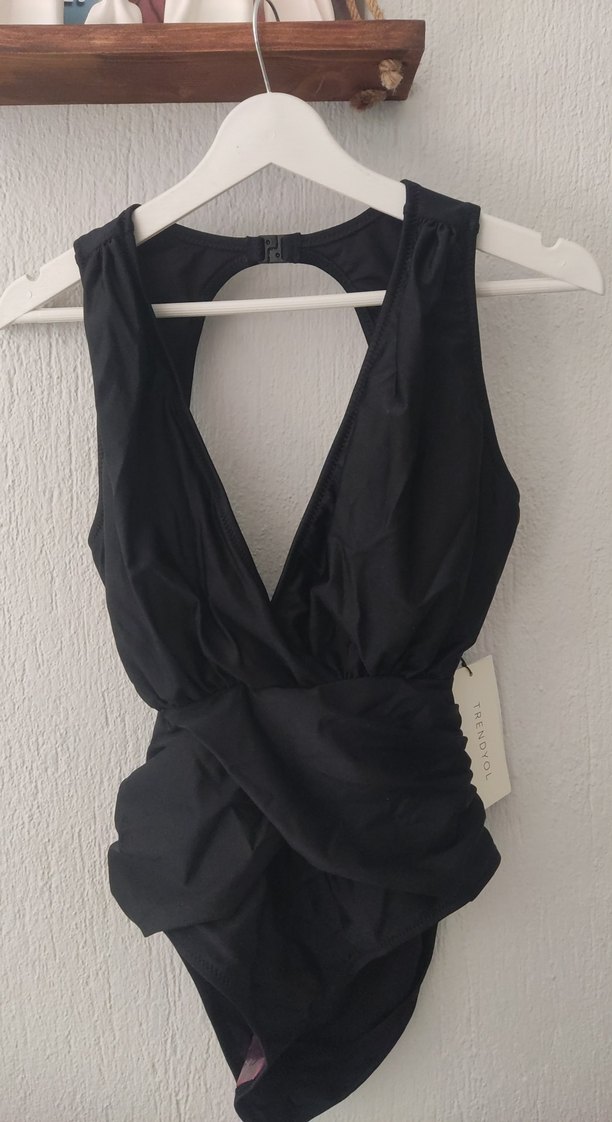 Siyah Drapeli Kadın Mayo - Görsel 5