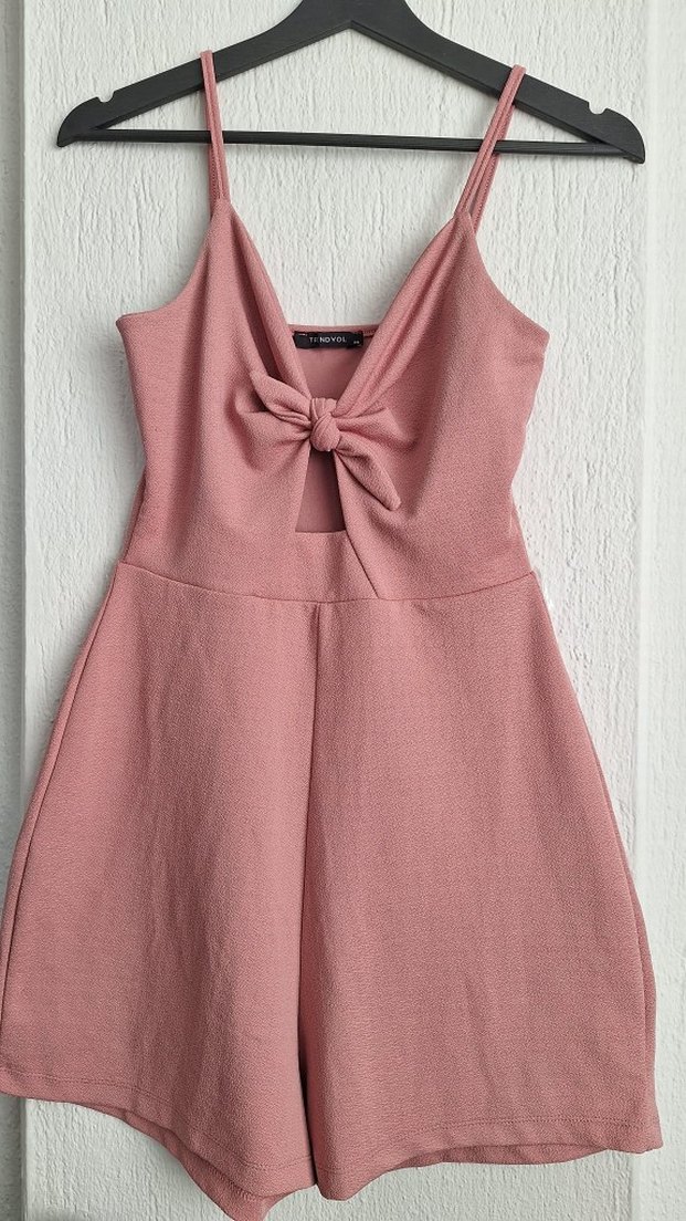 Pembe Mini Askılı Fiyonklu Tulum - Görsel 2