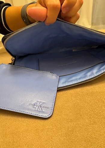 Calvin Klein Fermuarlı Siyah Deri Kadın Clutch Çanta