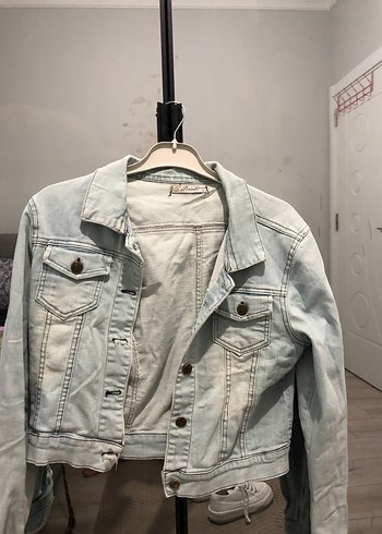 s Beden Gri Düğmeli Kadın Denim Ceket