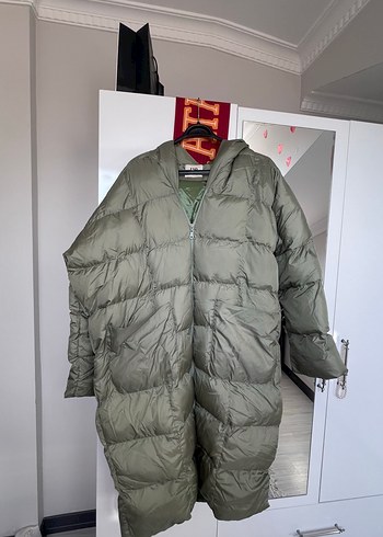 Yeşil Uzun Kadın Kışlık Mont - Görsel 5