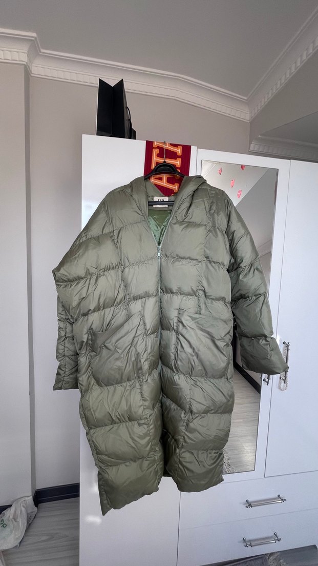 Yeşil Uzun Kadın Kışlık Mont - Görsel 5