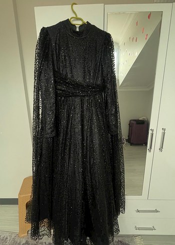 Siyah Uzun Kollu Abiye Elbise - Görsel 2