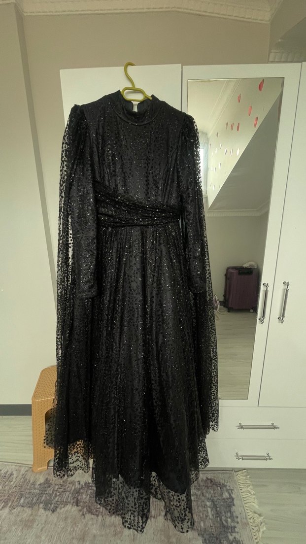 Siyah Uzun Kollu Abiye Elbise - Görsel 2