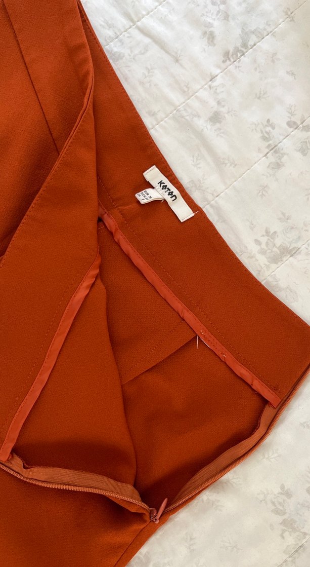 Kadın Kiremit Rengi Midi Kumaş Pantolon - Görsel 2