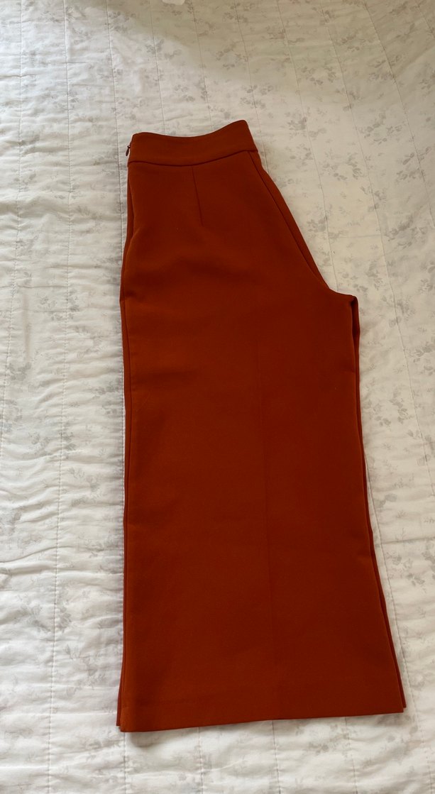 Kadın Kiremit Rengi Midi Kumaş Pantolon - Görsel 3