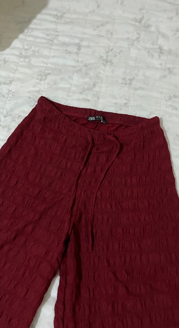 Bordo Pileli Kadın Kumaş Pantolon - Görsel 2