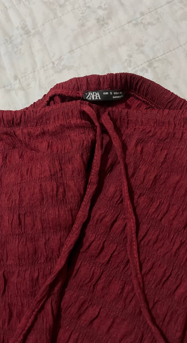 Bordo Pileli Kadın Kumaş Pantolon - Görsel 3