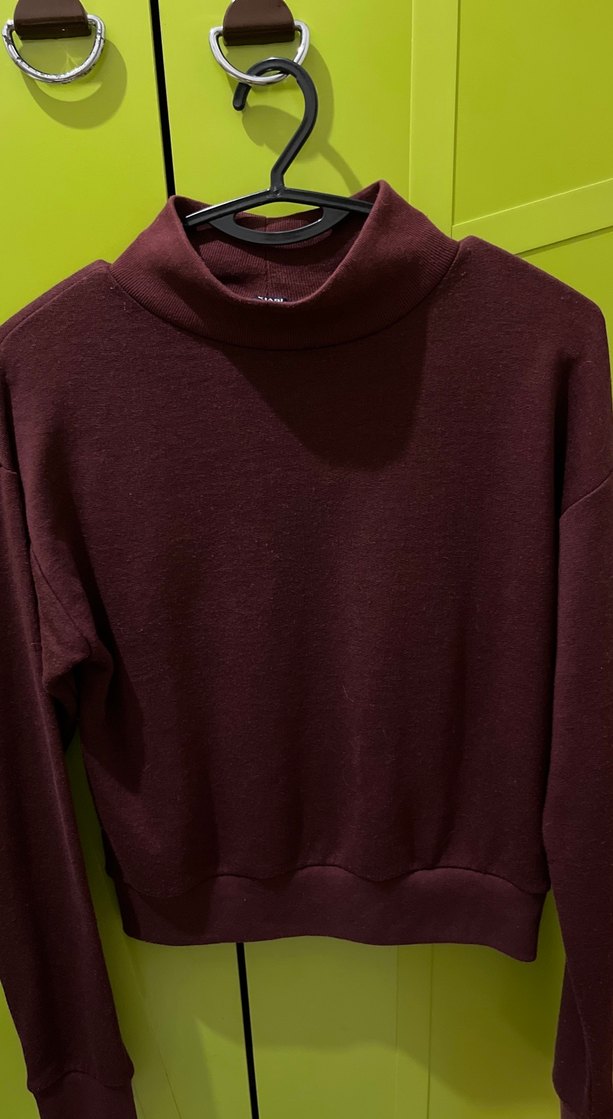 Bordo Yüksek Yakalı Kadın Triko Kazak - Görsel 2