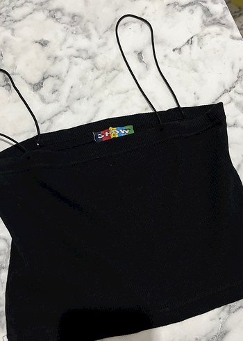 Diğer Siyah İnce Askılı Crop Top