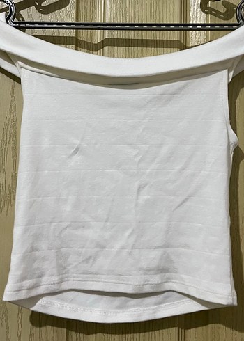 36 Beden Beyaz Kayık Yaka Kolsuz Crop