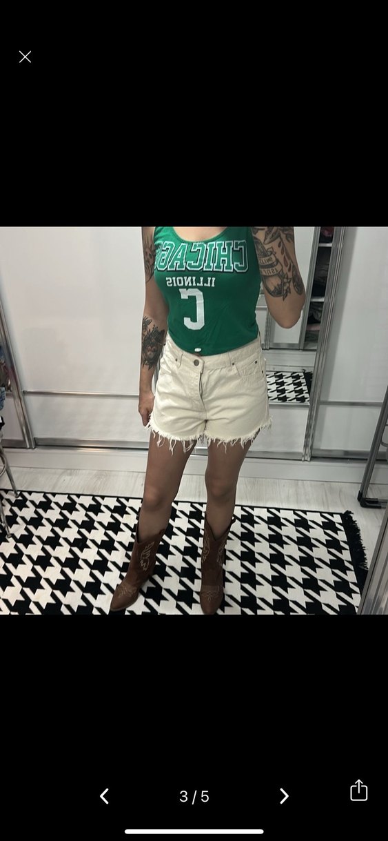 Beyaz Mini Kot Şort - Görsel 3