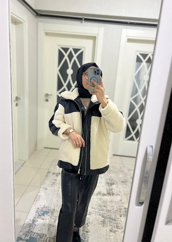 deri garnili peluş mont - Görsel 4