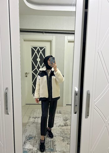 deri garnili peluş mont - Görsel 6