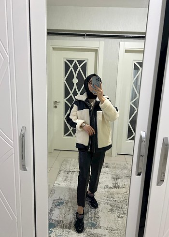 deri garnili peluş mont - Görsel 3