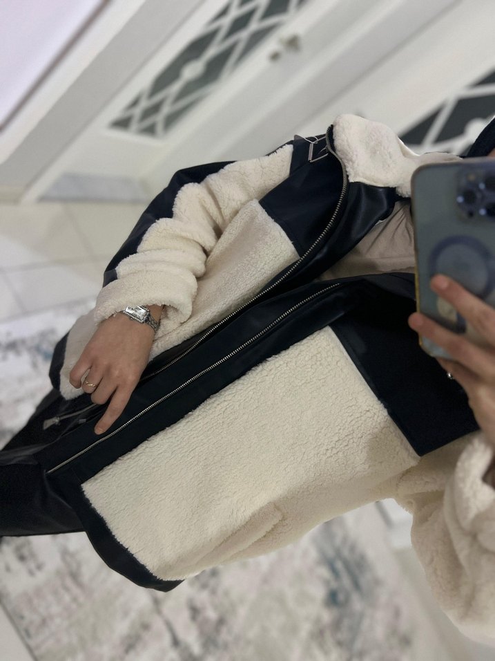 deri garnili peluş mont - Görsel 5