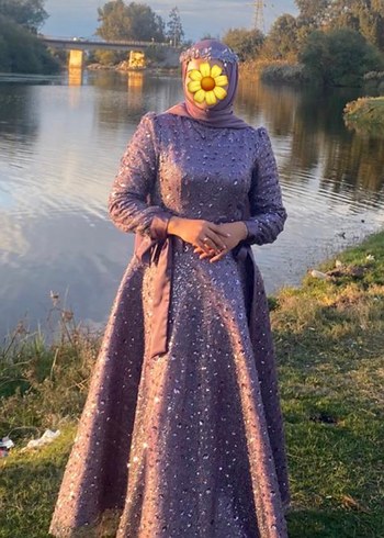 Uzun Mor Drapeli Bohem Tesettür Abiye - Görsel 2