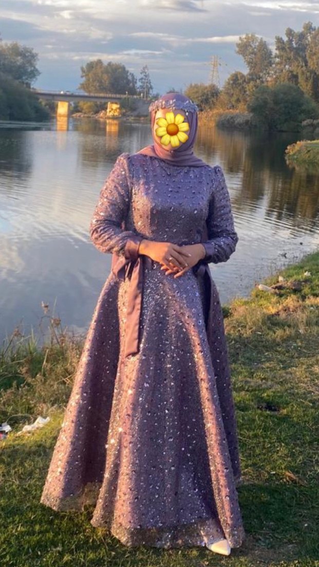 Uzun Mor Drapeli Bohem Tesettür Abiye - Görsel 2