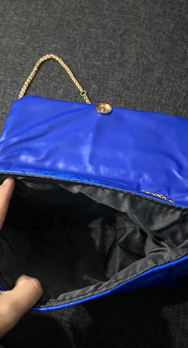 Zincir Detaylı Mavi Deri Kadın Çanta - Görsel 2