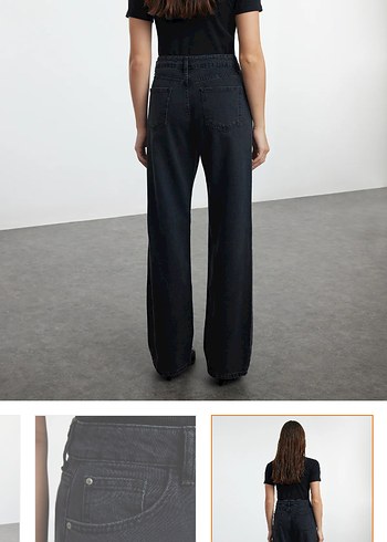 Kadın siyah yüksek bel wide leg jeans