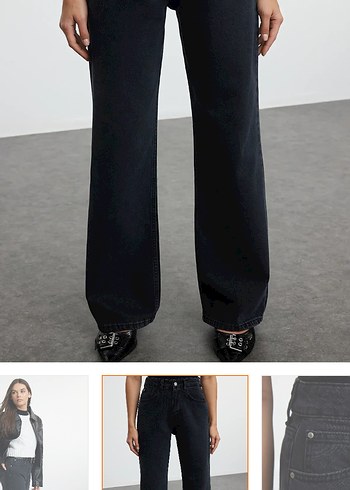36 Beden Kadın siyah yüksek bel wide leg jeans