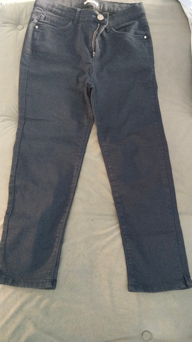 Düğmeli Lacivert Kadın Midi Denim Pantolon - Görsel 2