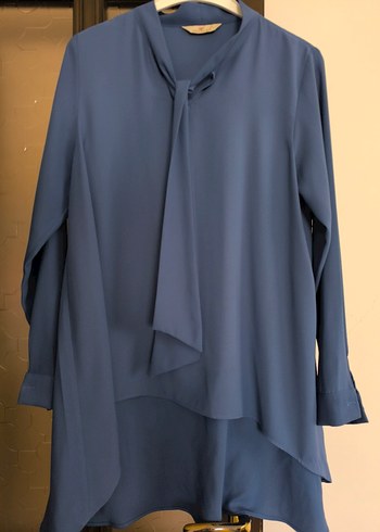 Uzun Kollu Mavi Salaş Tunik