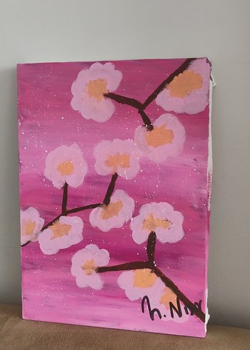 Ahşap Sanat Pastel Pembe Çiçekli Tablo