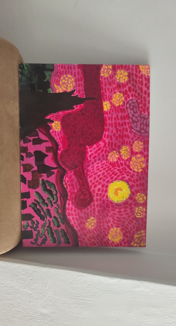 Koyu Pembe ve Sarı Detaylı Soyut Tablo - Görsel 2