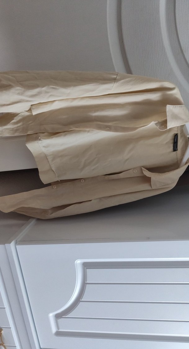 Bej Uzun Kollu Keten Gömlek - Görsel 3