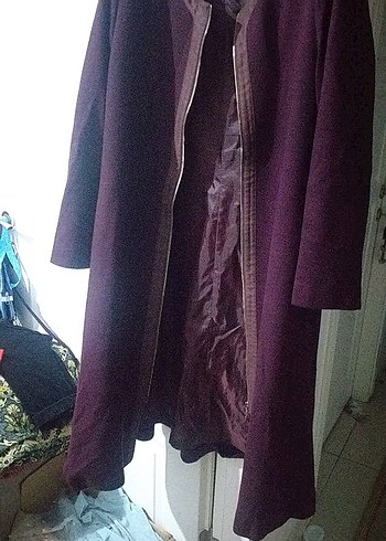 Bordo Uzun Kadın Palto, Regular Fit, Drapeli