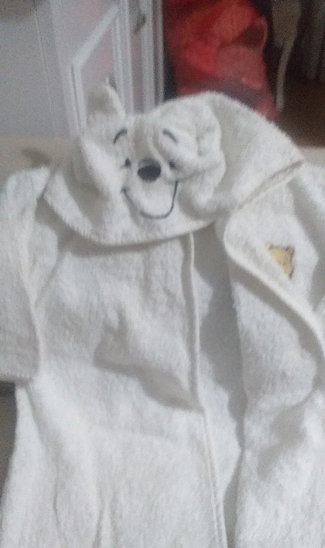 Kız Çocuk Beyaz Baskılı Bornoz - Görsel 4