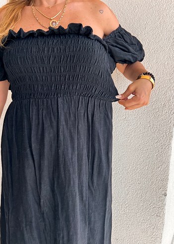 New Look Siyah Uzun Keten Elbise, Salaş Kesim