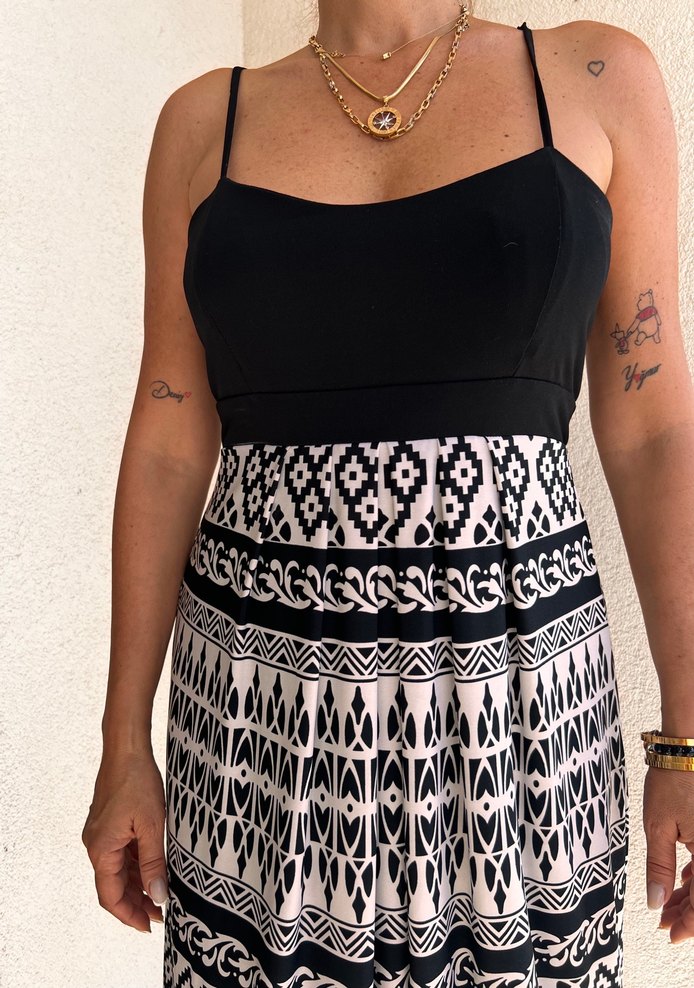 Siyah Desenli Uzun  Elbise - Görsel 2