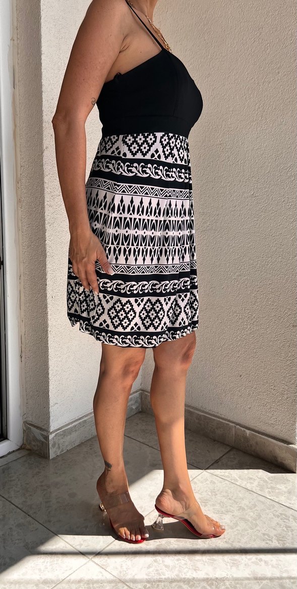 Siyah Desenli Uzun  Elbise - Görsel 3