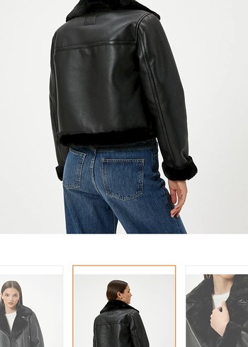 bershka muadili Kürk Detaylı Siyah Biker Deri Ceket - Görsel 2